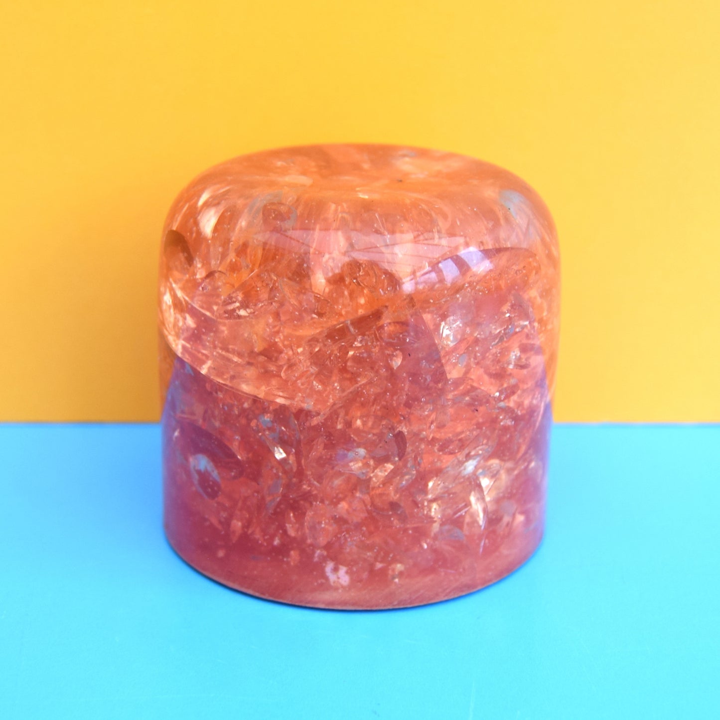 Vintage 1970s Shattaline Domed Paperweight - Orange / Peach
