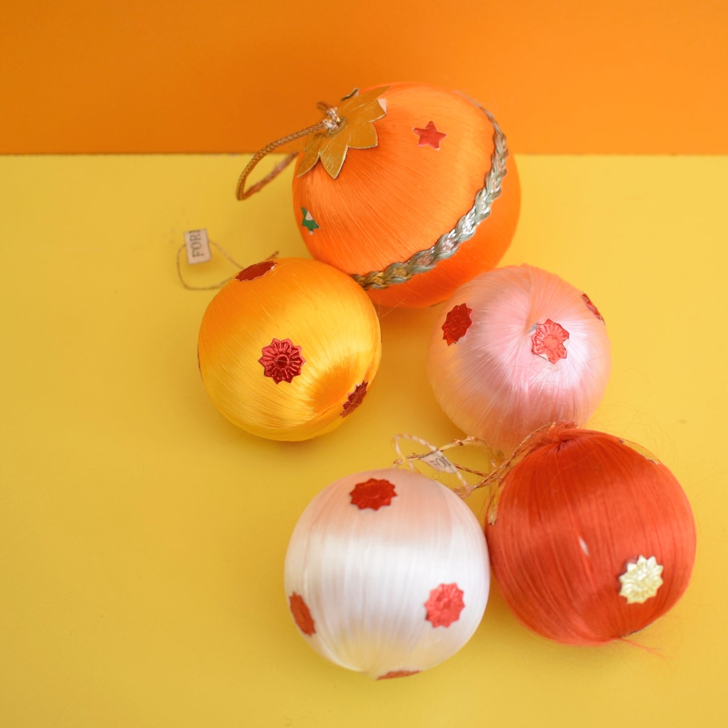 Vintage 1970s Satin Christmas Baubles- Stars by Pineapple Retro