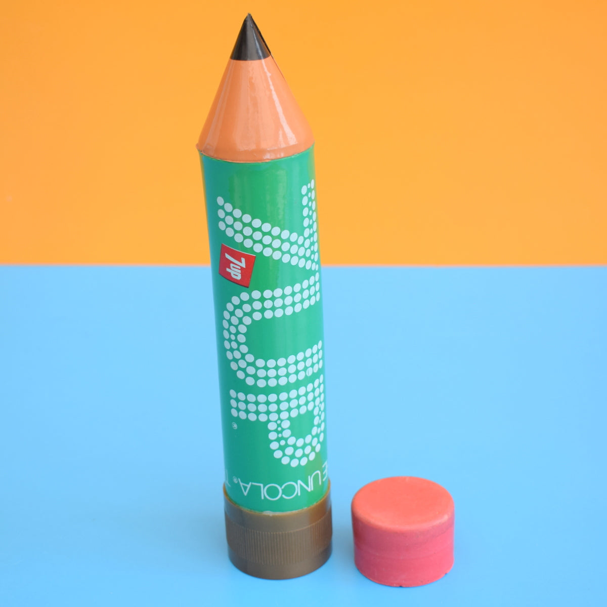 Vintage 1970s Vinyl Pencil Shaped Pencil Case - 7up Advertising