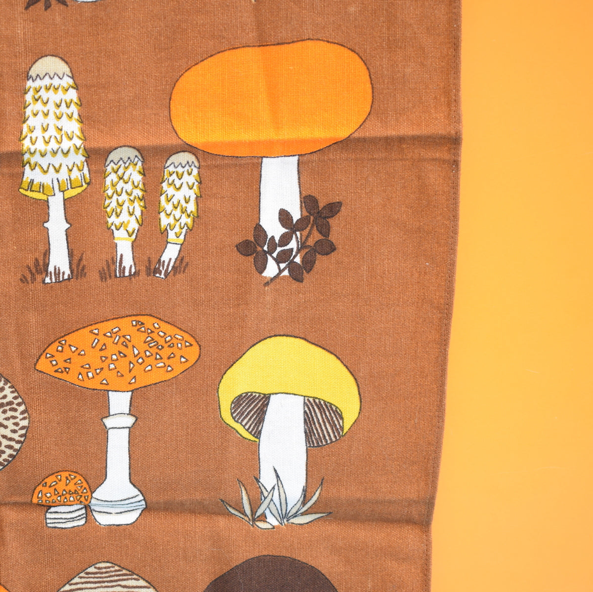 Vintage 1970s Cotton Tea Towel - Mushroom/ Toadstool Print
