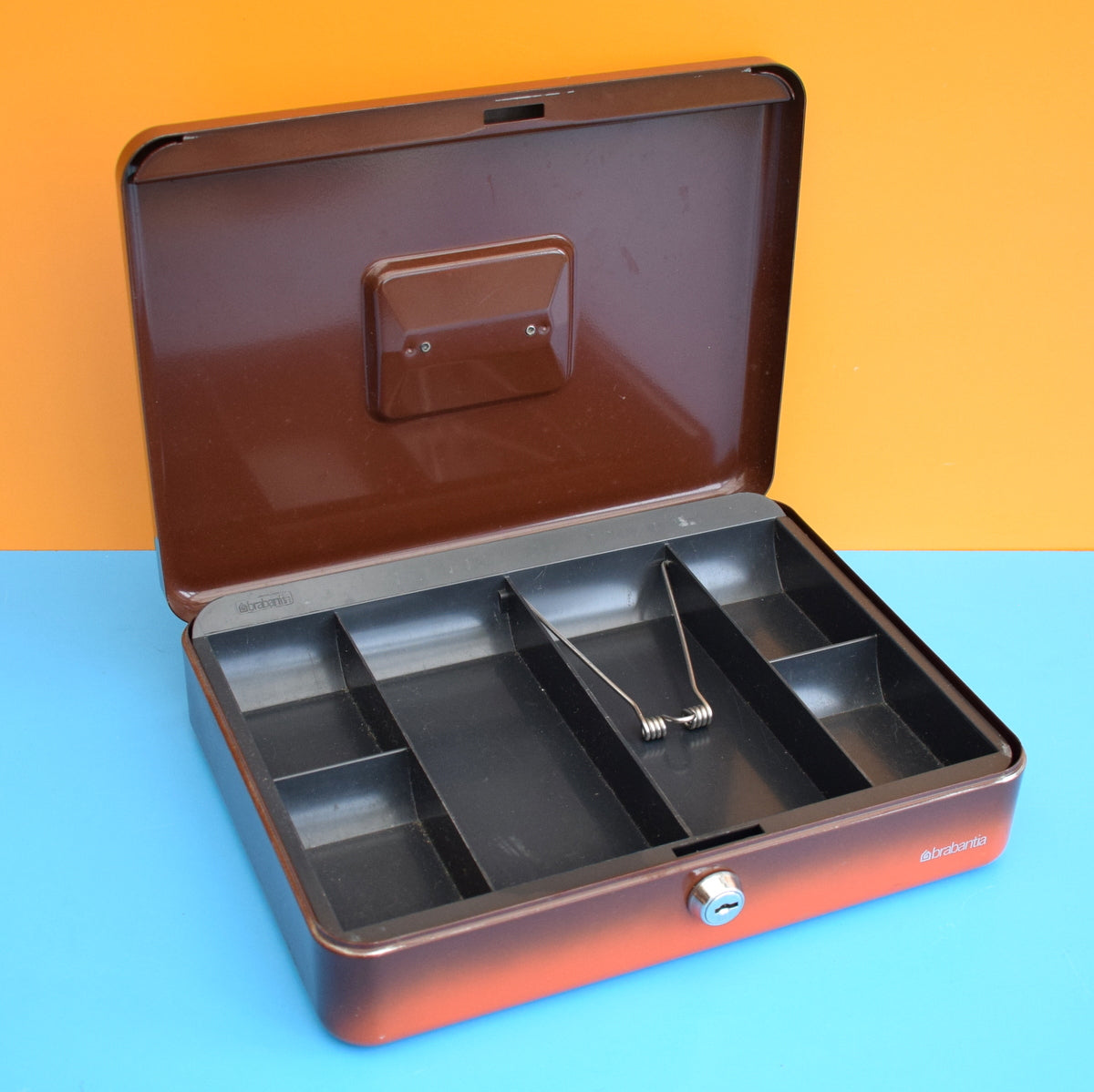 Vintage 1980s Large Metal Box / Jewellery Box - Brabantia - Orange