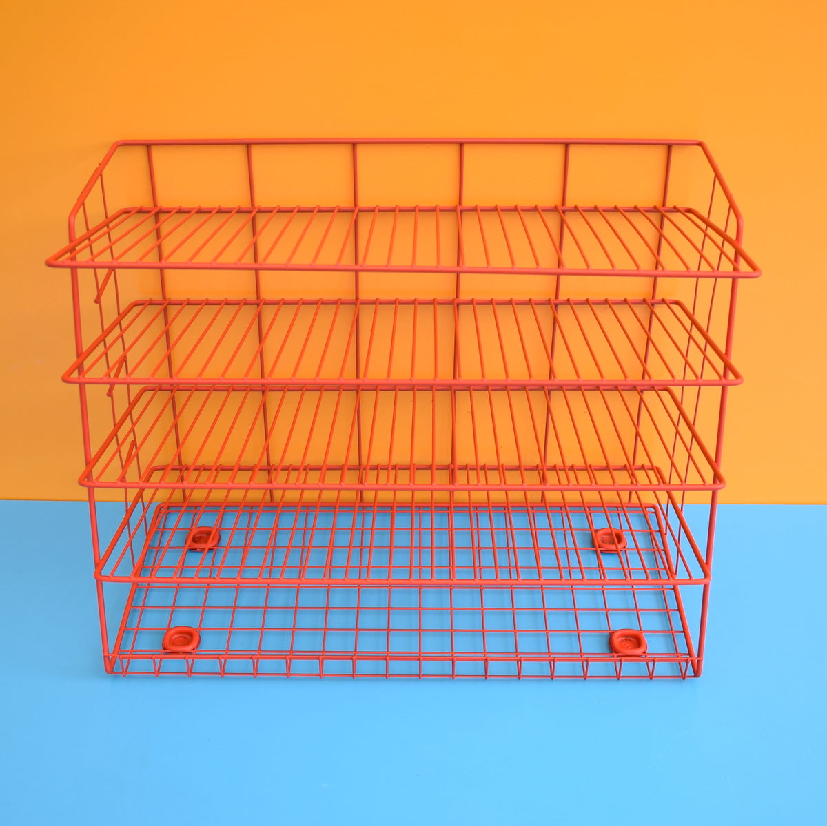 Vintage 1970s Wire Desk Filing / Vegetable Rack - Red by Vintage