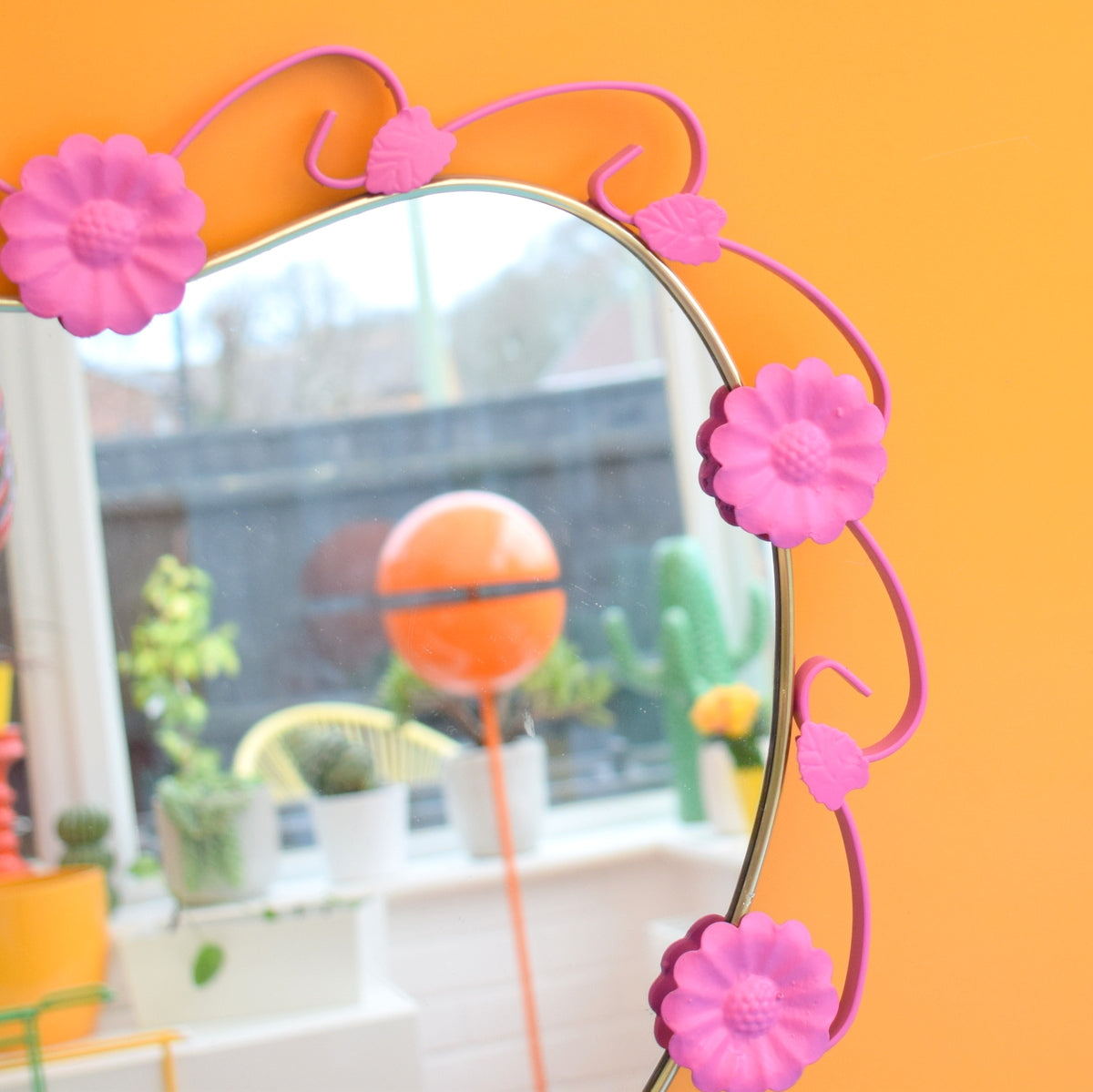 Vintage 1960s Heart Shaped Metal Mirror - Pink