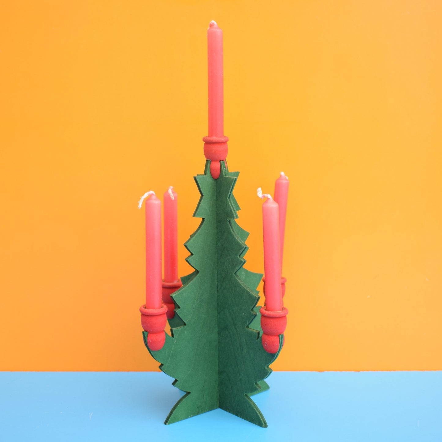 Vintage 1980s Wooden Christmas Tree Candle Holder