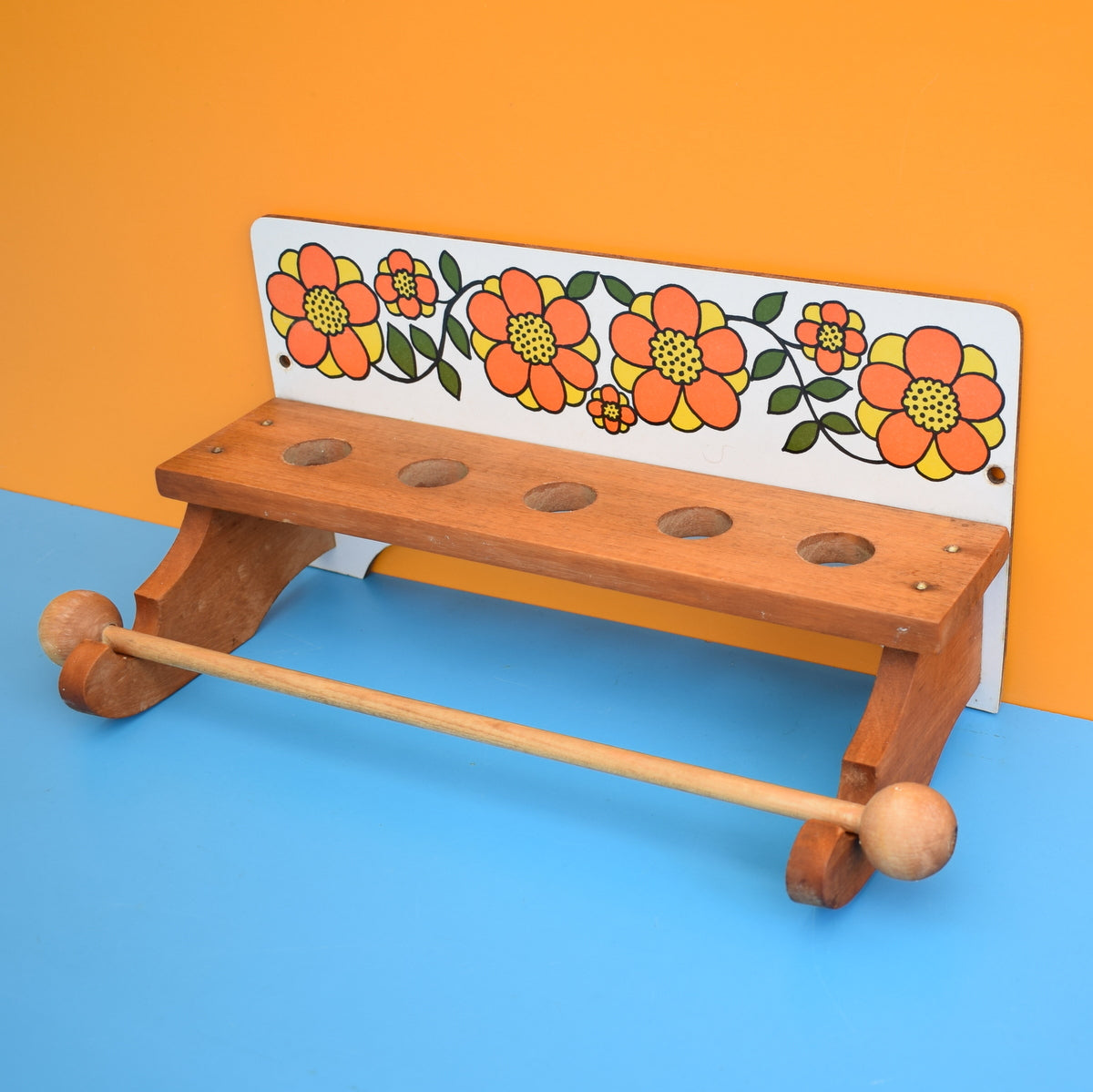 Vintage 1960s Taunton Vale Rolling Pin Holder - Flower Design - Orange by Vintage