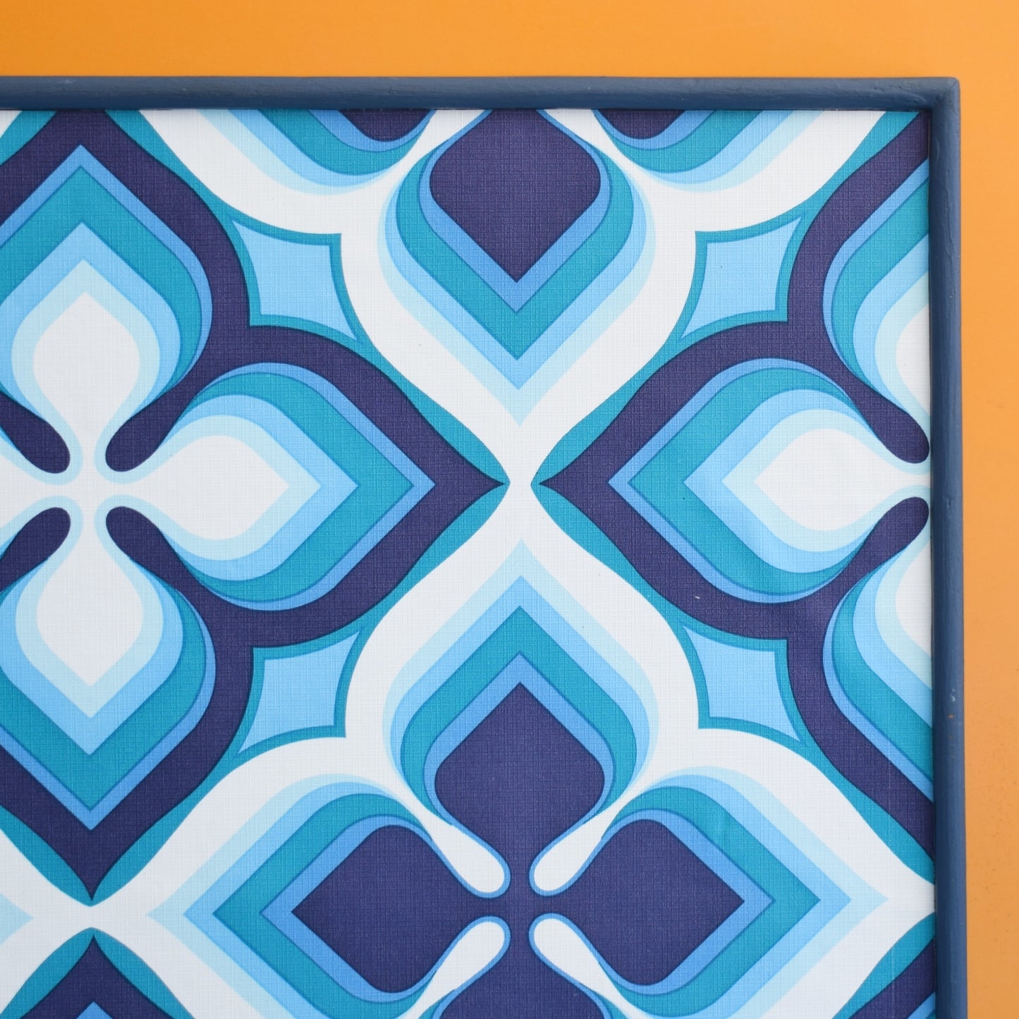 Vintage 1960s Folding Wooden Table - Blue Geometric by Vintage