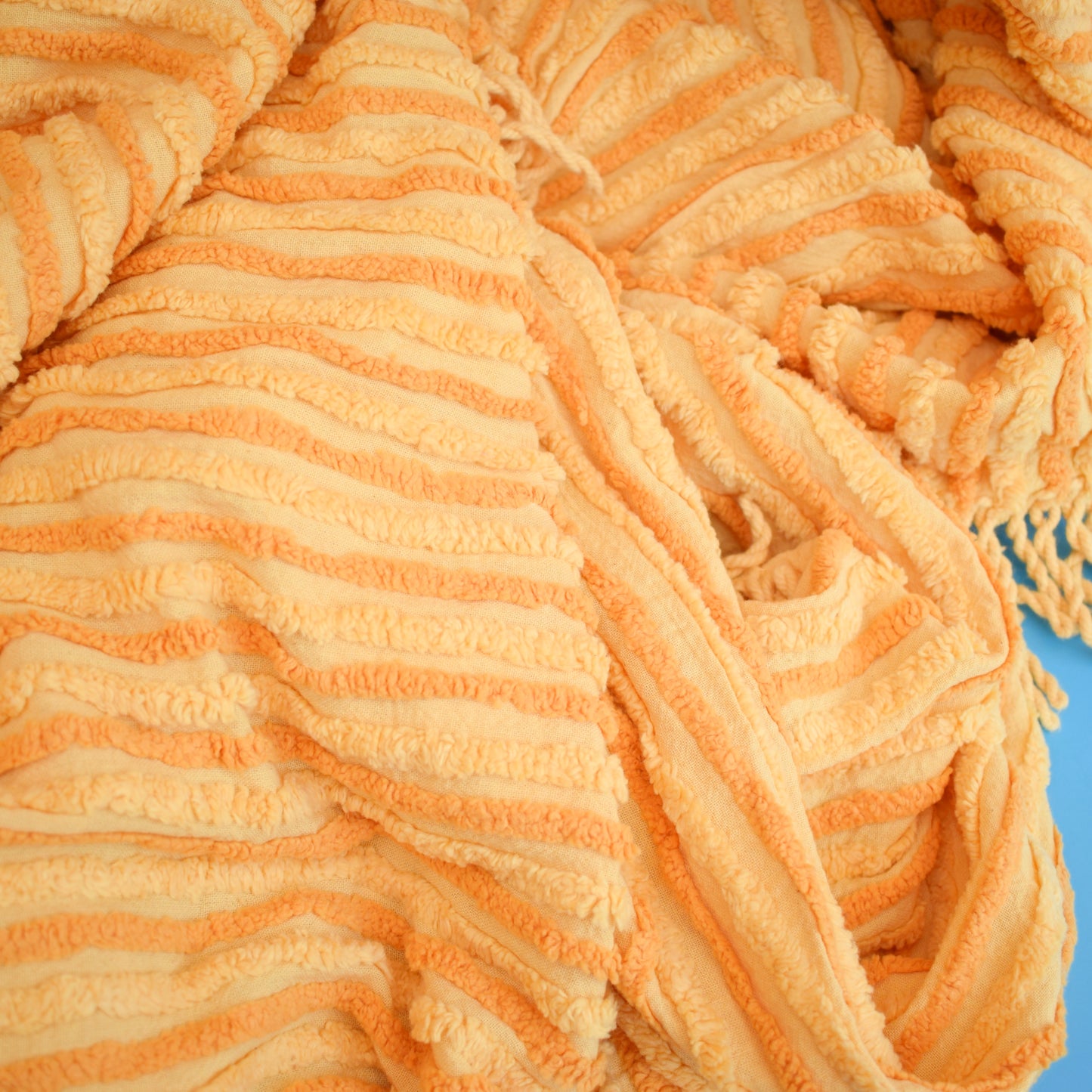 Vintage 1960s Candlewick Bedspread - Mustard Stripe