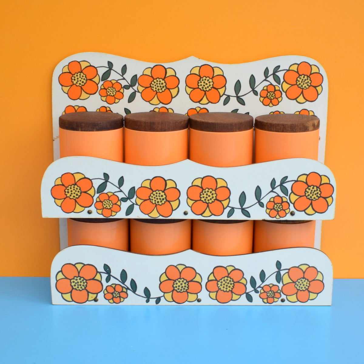 Vintage 1960s Taunton Vale Spice Jar Set - Flower Design - Orange by Vintage