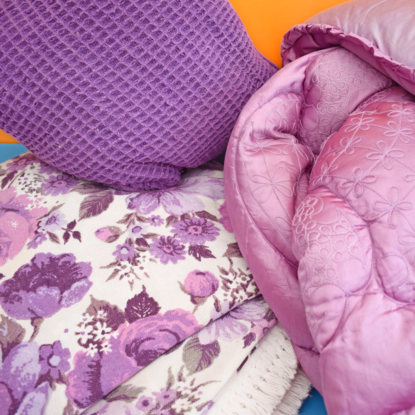 Vintage 1960s Waffle Cushion - Purple by Vintage