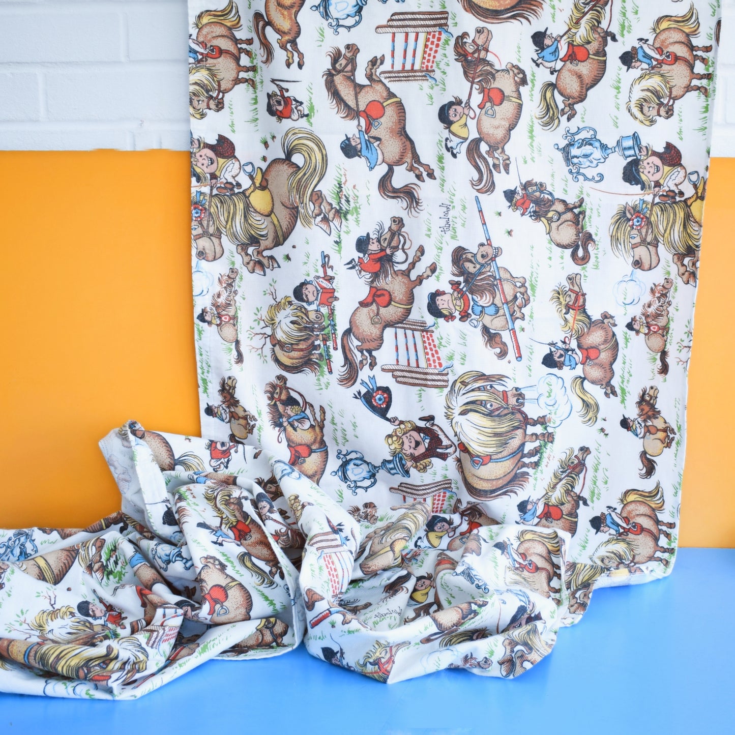 Vintage 1980s Fabric - Thelwell Horses by Vintage