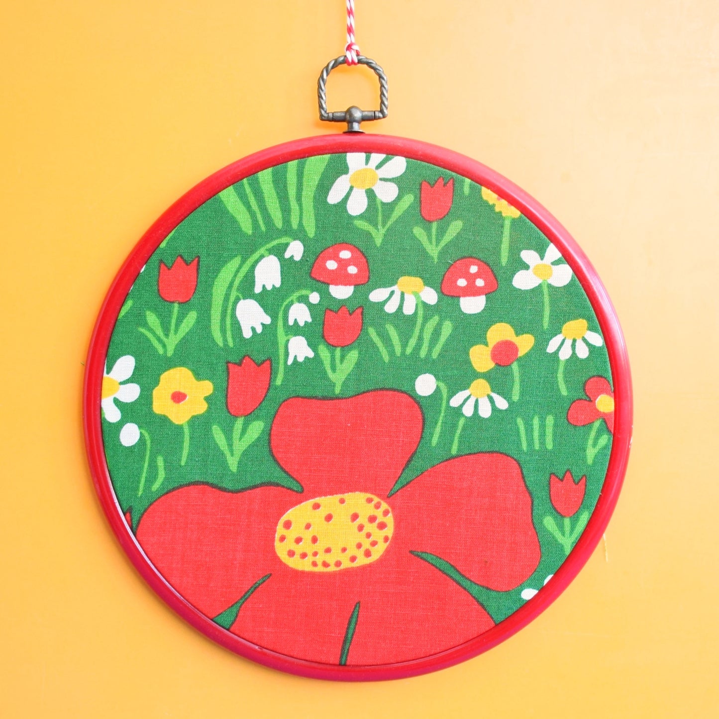 Vintage 1970s Fabric Wall Art - Toadstools by Vintage