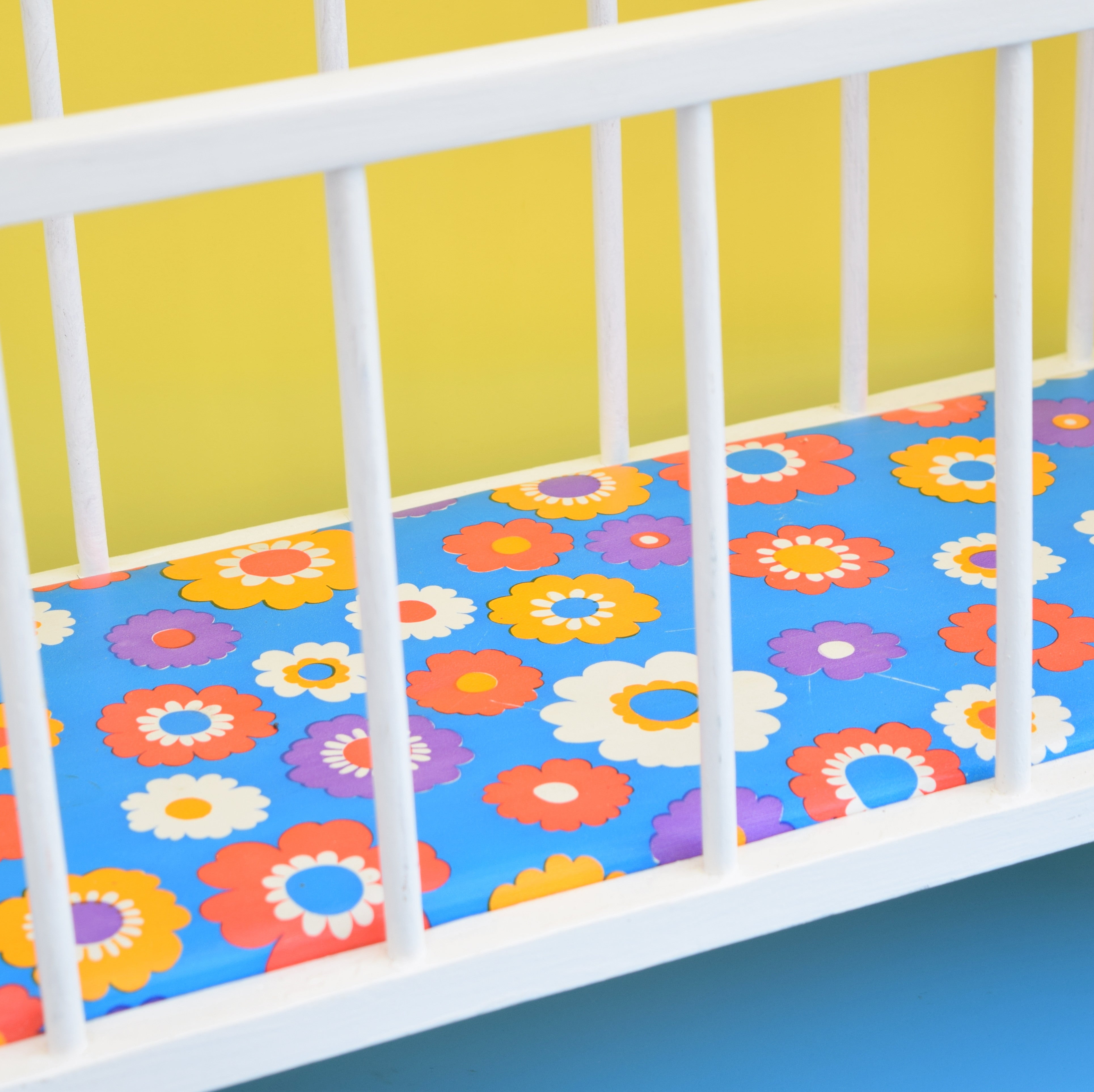 Vintage 1960s Handmade Dolls Cot Flower Power Mattress Pineapple Retro