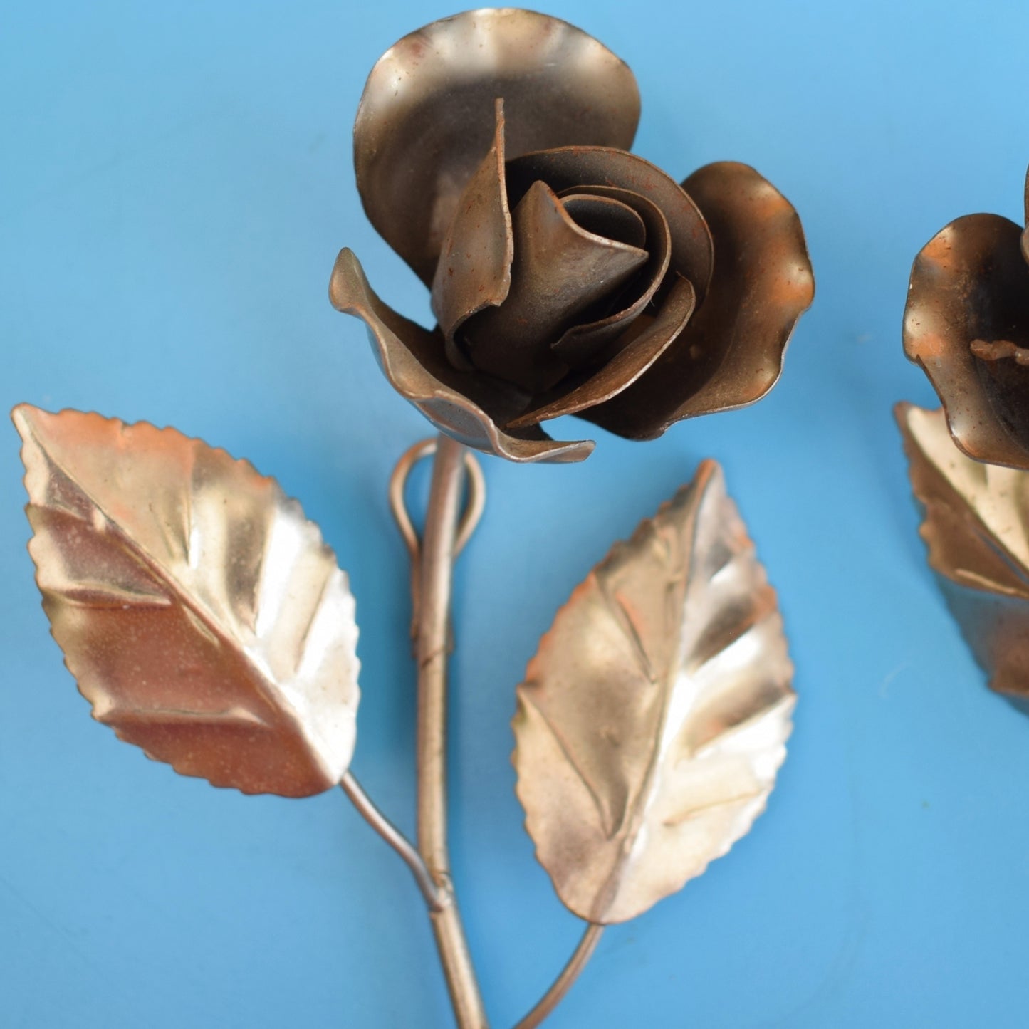 Vintage 1950s Metal Flower Hook Pair - Roses