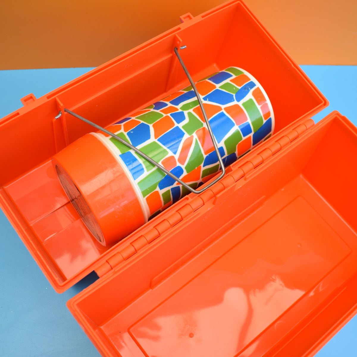 Vintage 1970s Plastic Lunch Box & Flask - Orange