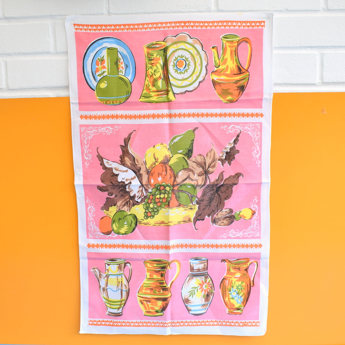 Vintage 1960s Tea Towel - Pink