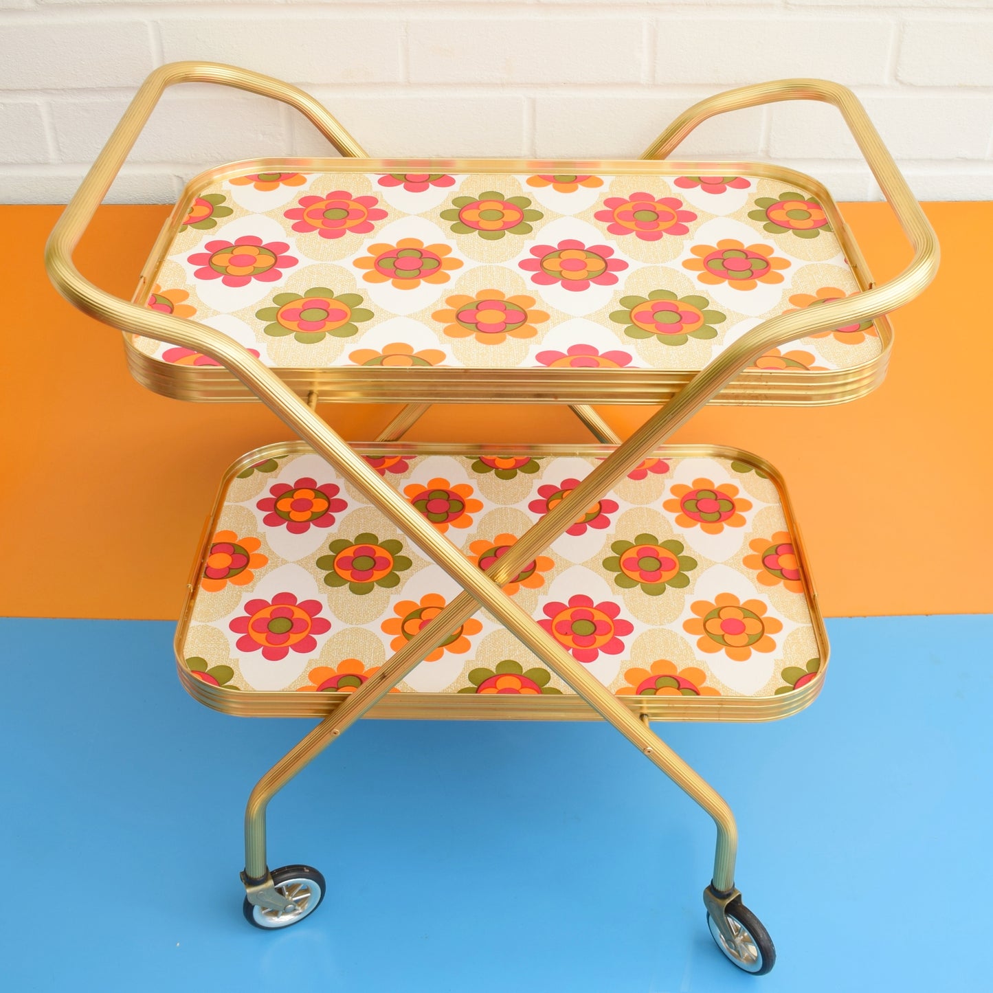 Vintage 1960s Folding Drinks Trolley - Flower Power