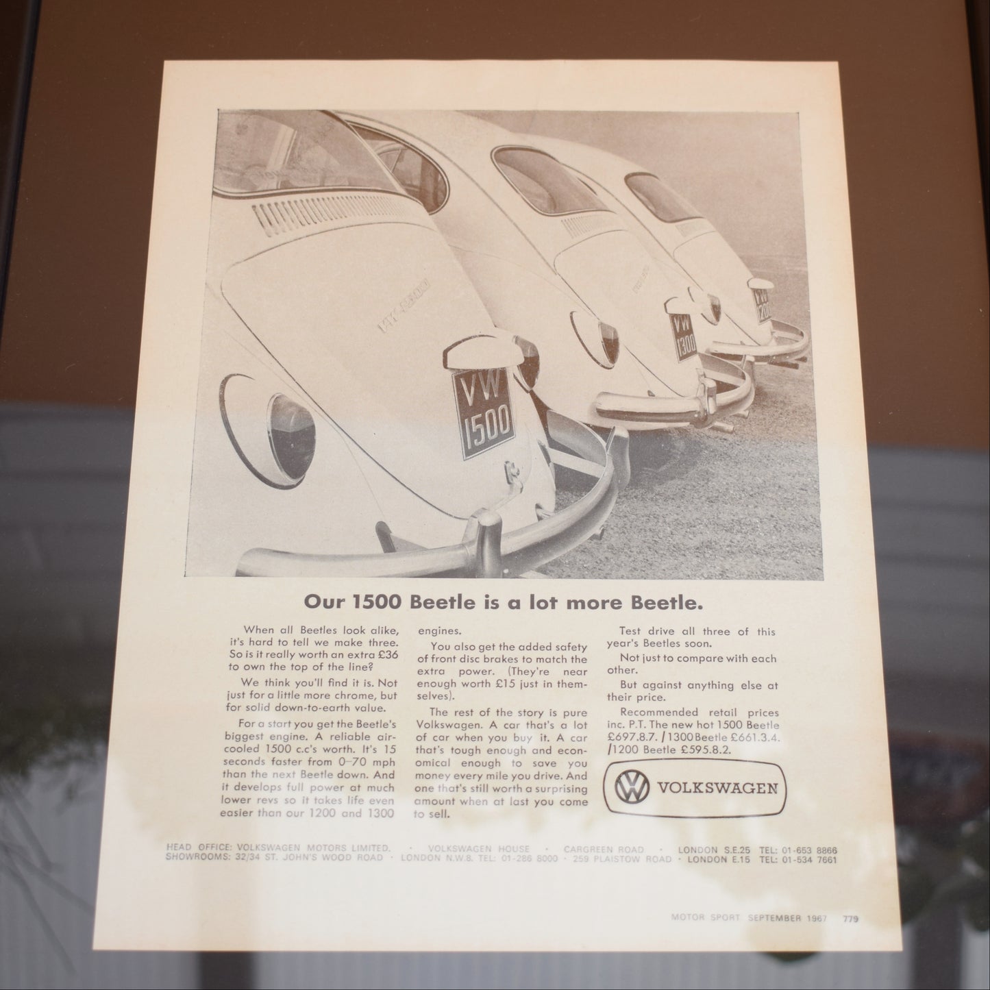 Vintage 1960s Framed VW Beetle Adverts by Vintage