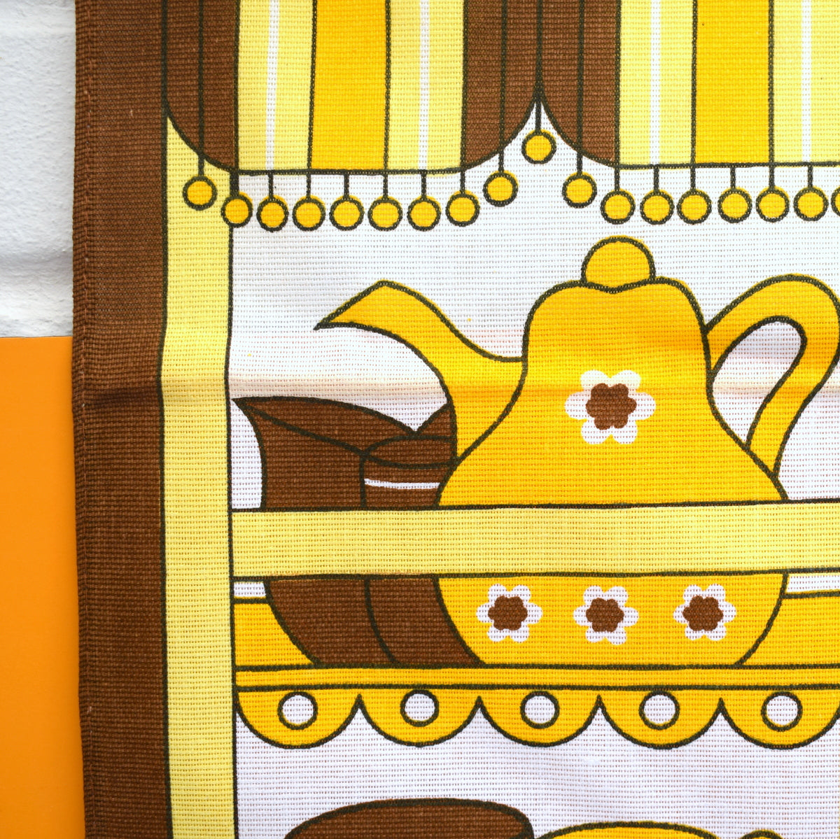 Vintage 1960s Tea Towel - Full Cupboard - Yellow / Brown by Vintage