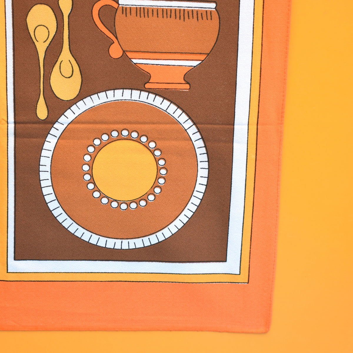 Vintage 1960s Tea Towel - Tableware - Orange / Brown by Vintage