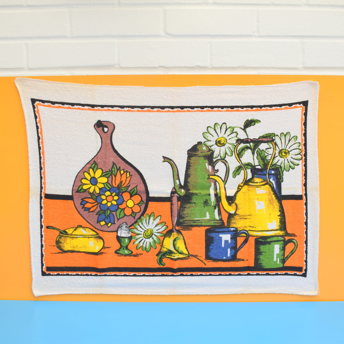 Vintage 1960s Tea Towel - Breakfast - Orange by Vintage
