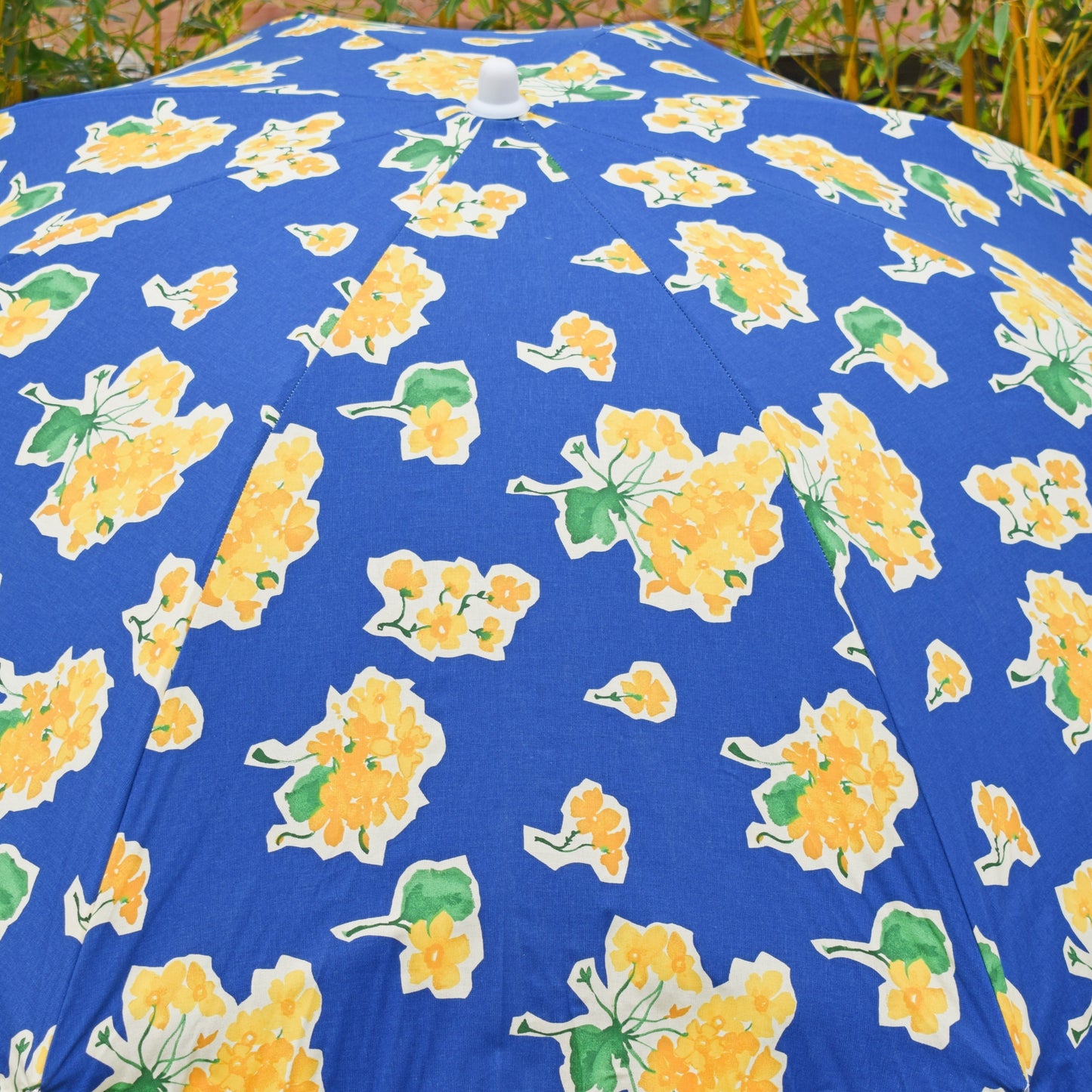 Vintage 1980s Garden Parasol - Blue / Yellow