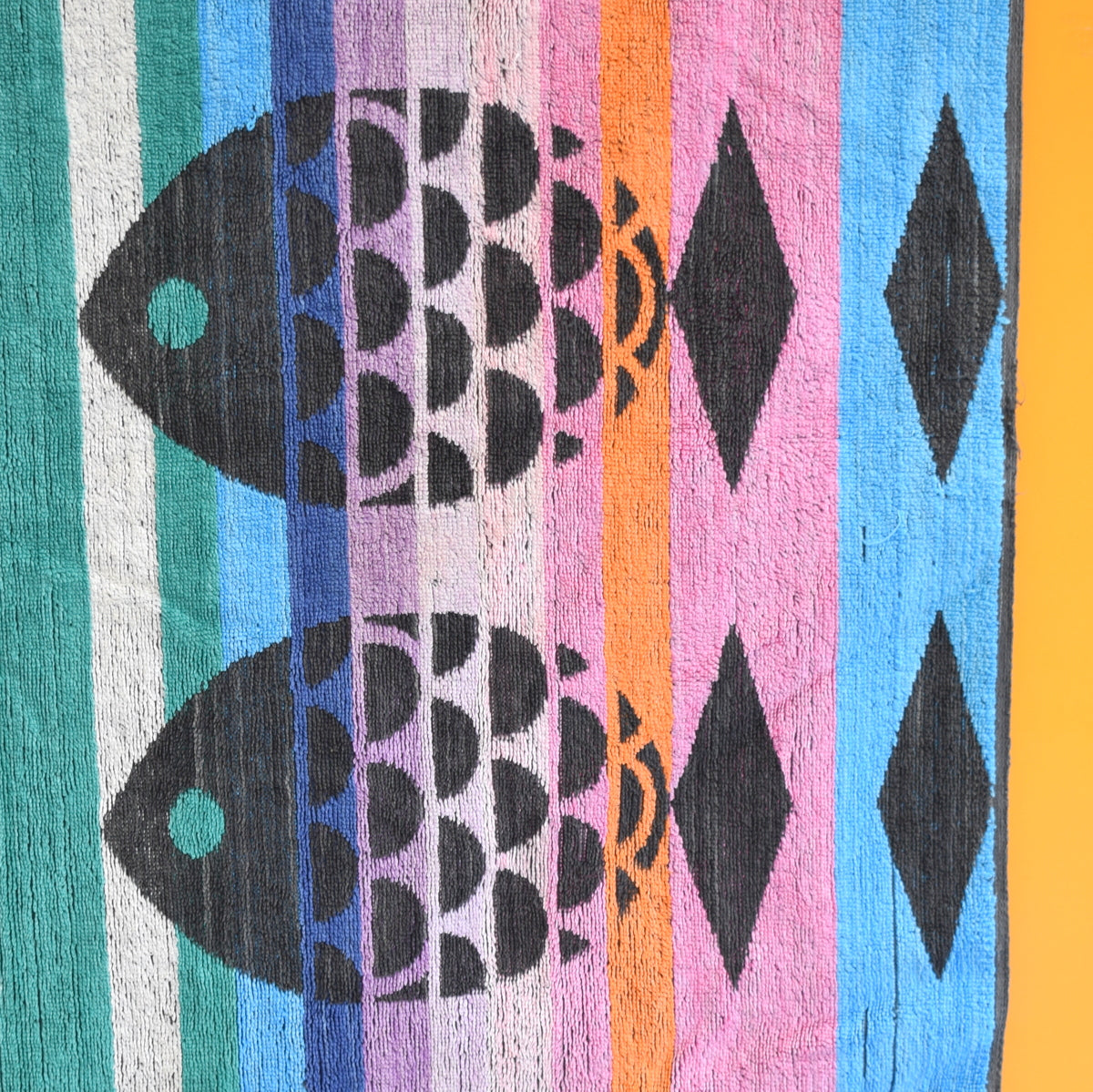Vintage 1970s Cotton Bath Towel - Fish