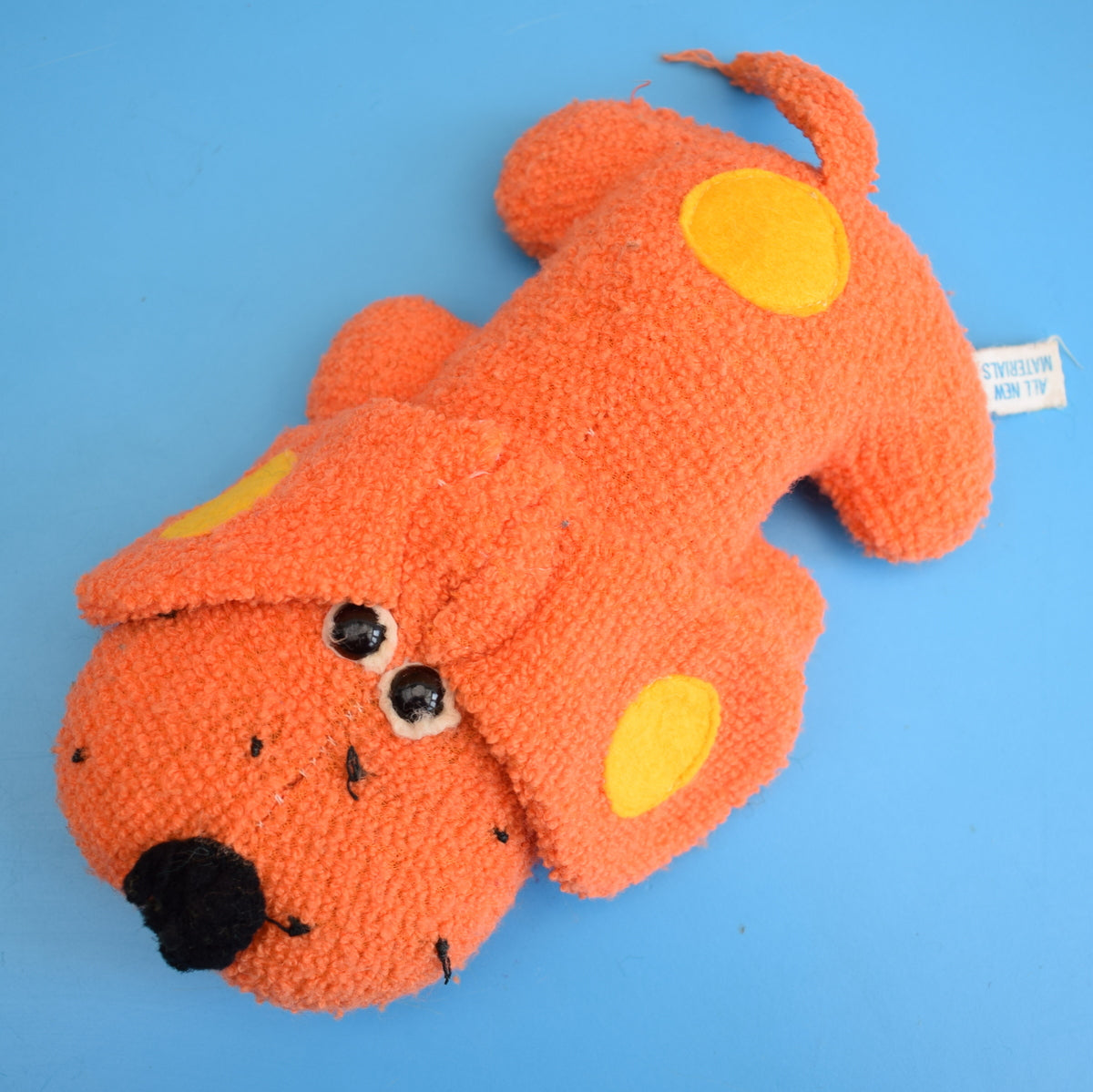 Vintage 1970s Small Towelling Dog - Orange by Pineapple Retro