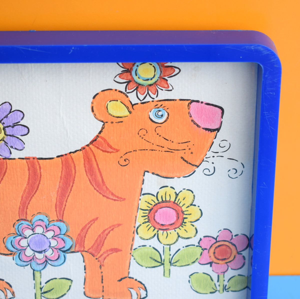 Vintage 1970s Kids Wallpaper Picture - Flower Power Tiger