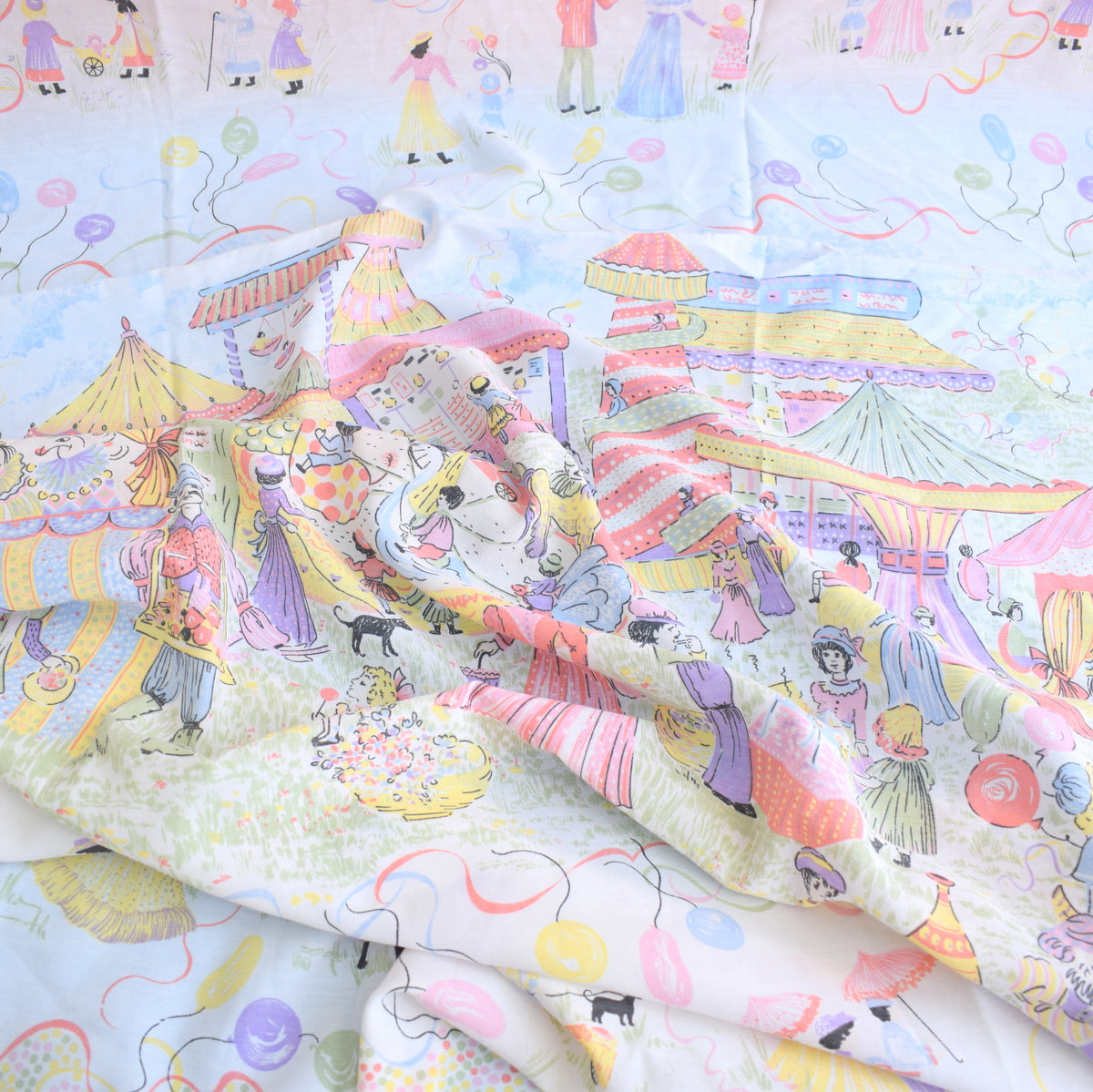 Vintage 1970s Sheet / Fabric - Fairground Print - Pastel by Vintage