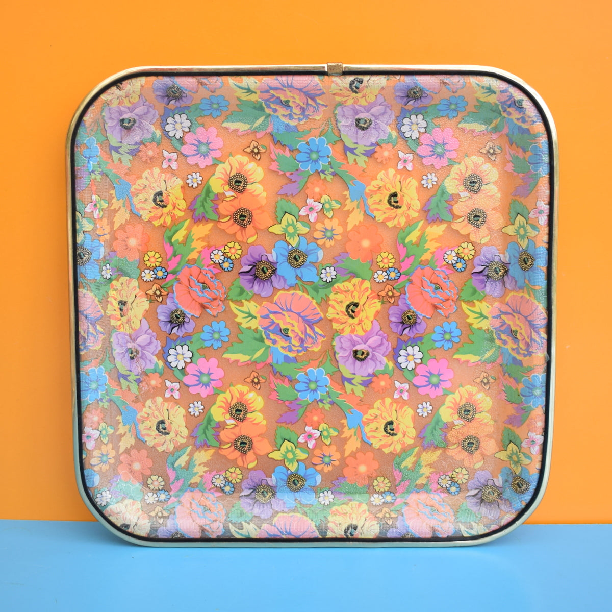 Vintage 1960s Unusual Plastic Tray - Transparent Flowers by Vintage