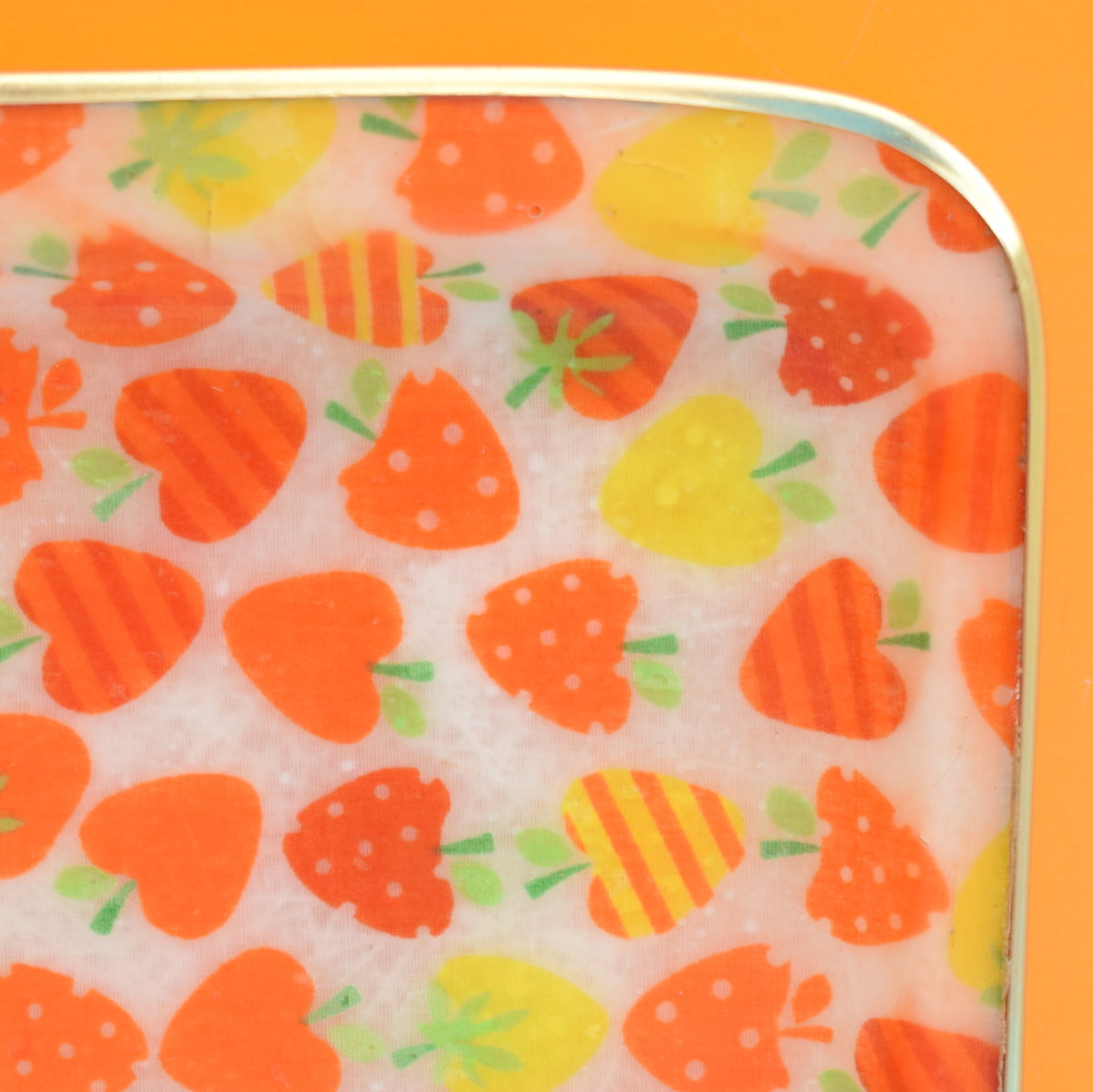 Vintage 1960s Small Fibreglass Tray - Strawberries- Orange by Vintage