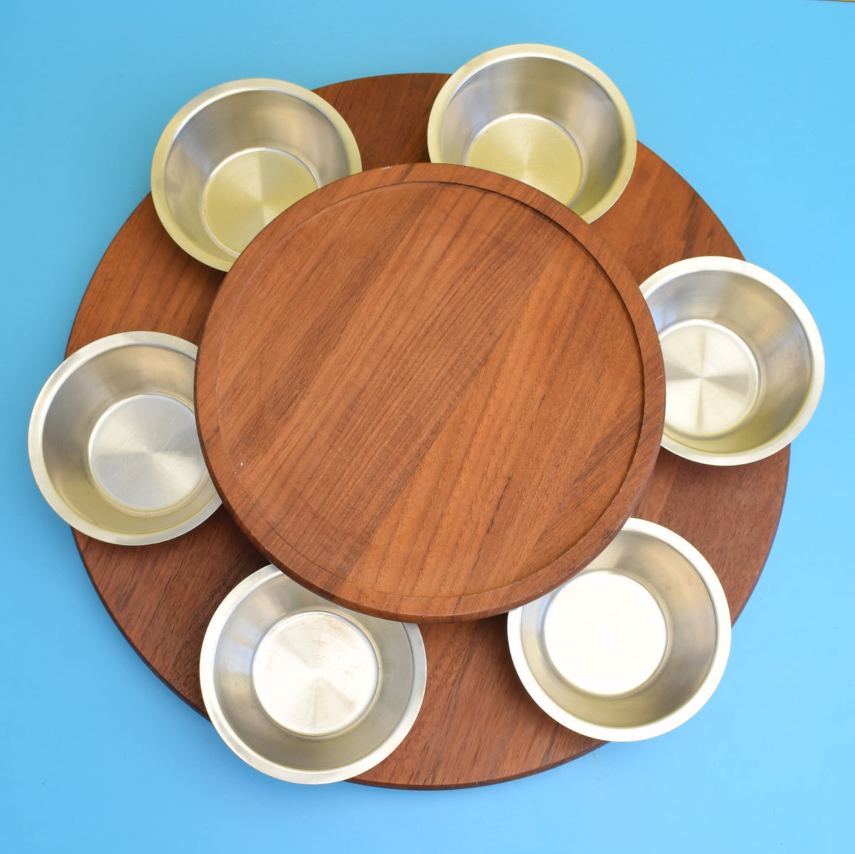 Vintage 1960s Fondue Set Teak / Stainless Steel - Japan