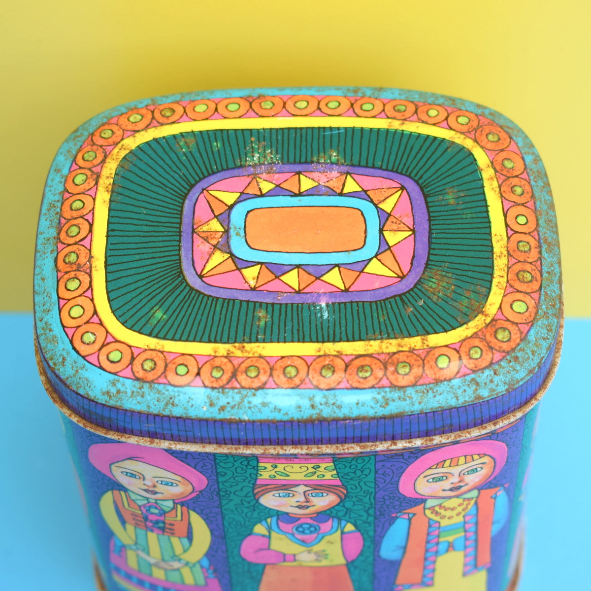 Vintage 1960s Keith Spicer's Tea Tin - Bright Colours by Pineapple Retro