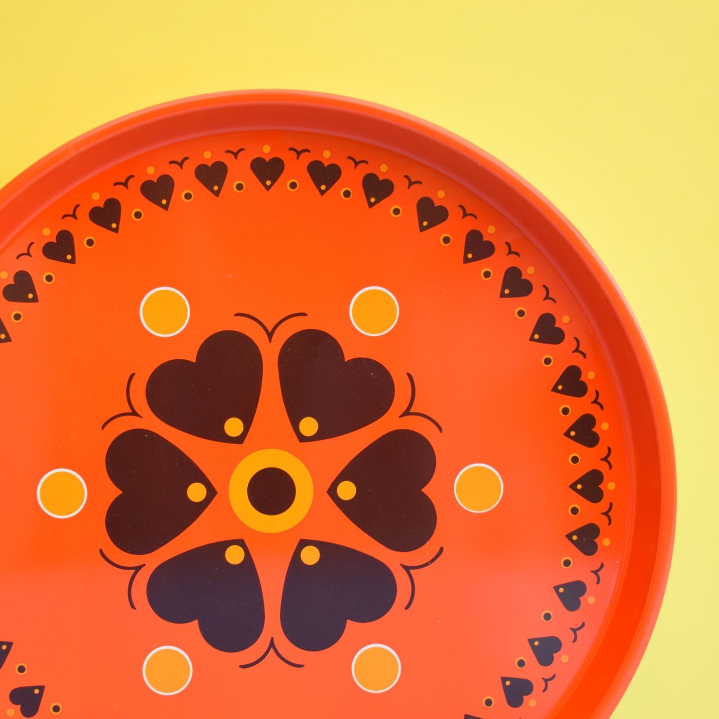 Vintage 1970s Round Metal Tray - Orange by Vintage