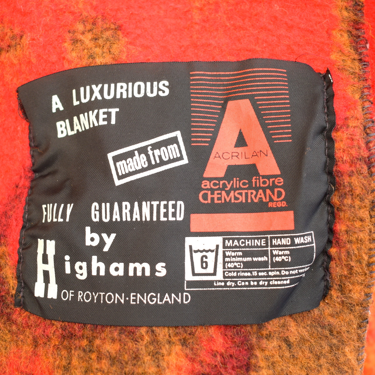 Vintage 1970s Wooly Blanket Throw - Flower Power - Orange by Vintage