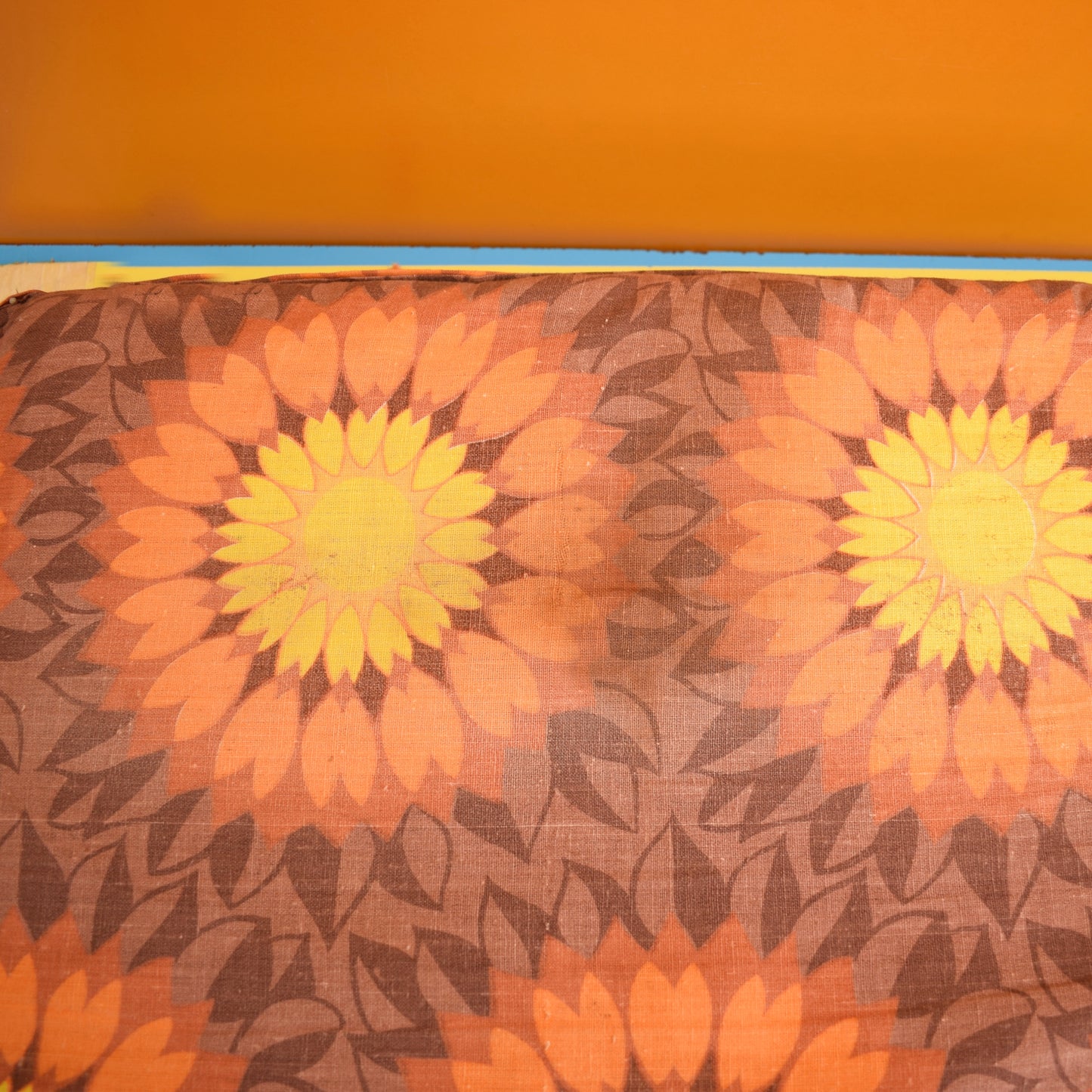 Vintage 1960s Long Folding Cushion - Orange Flower
