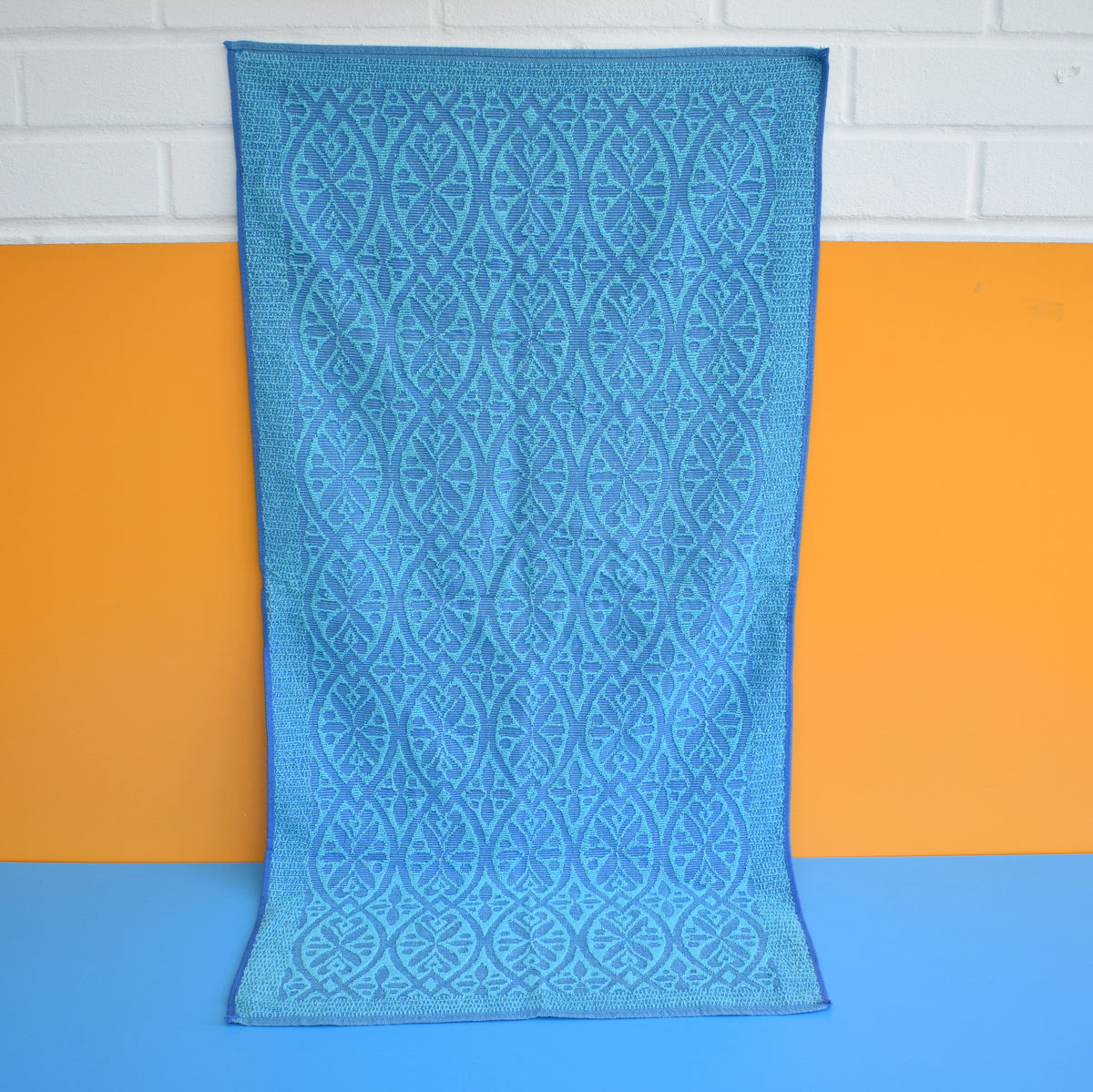Vintage 1960s Cotton Bath Towel - Blue - Flower Power