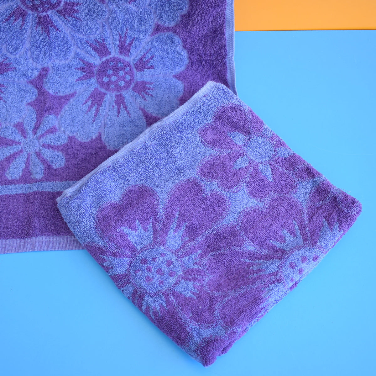 Vintage 1960s Cotton Bath Towels - Violet - Flower Power by Pineapple Retro