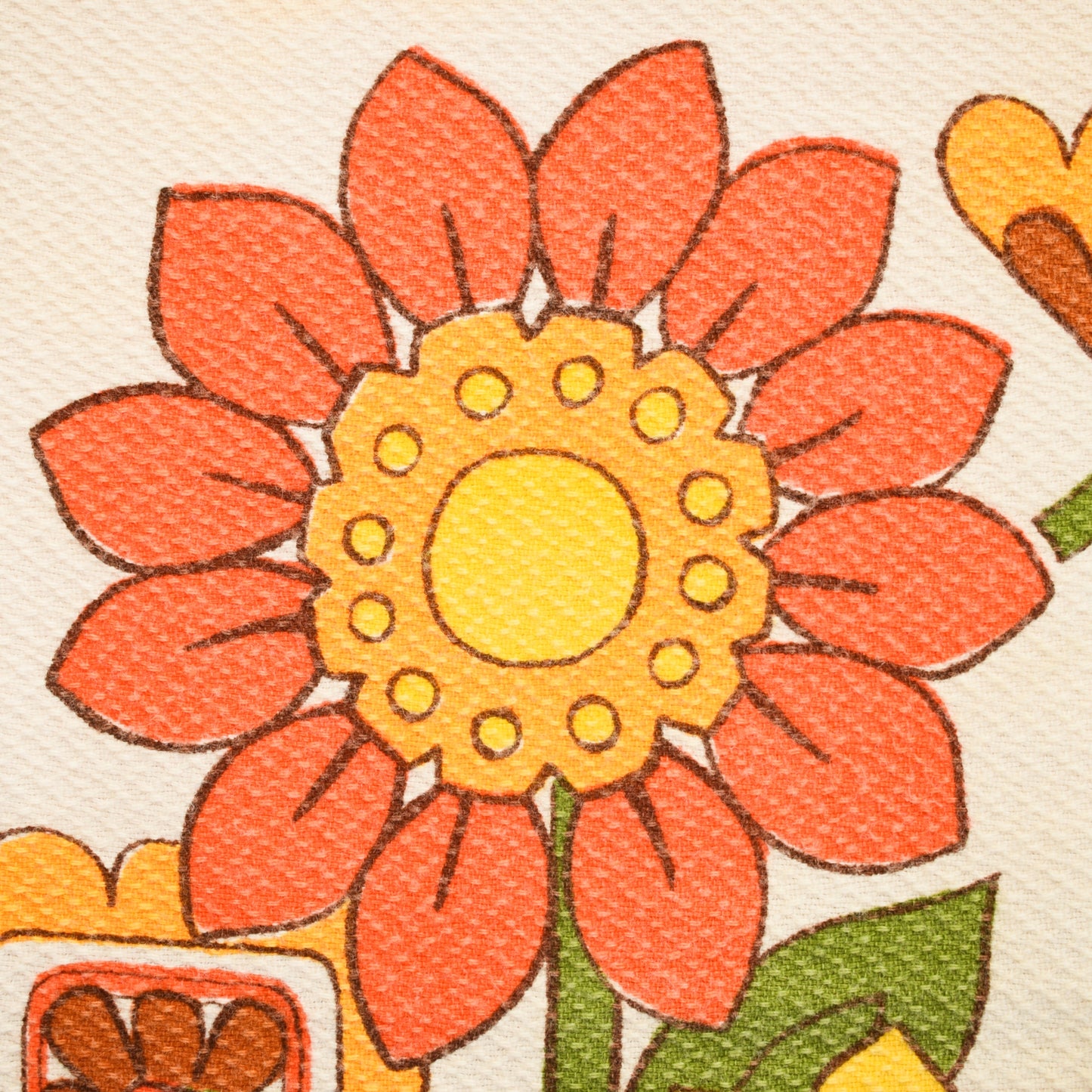 Vintage 1970s Tea Towel - Flower Power - Orange by Pineapple Retro