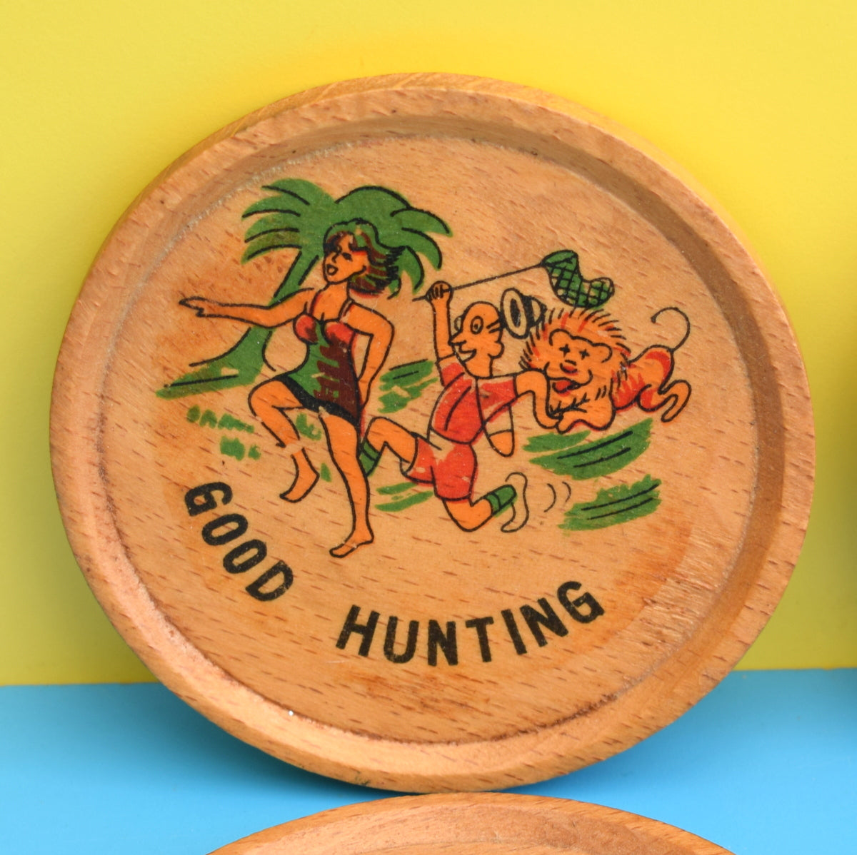 Vintage 1950s Wooden Drinks Coasters - Kitsch