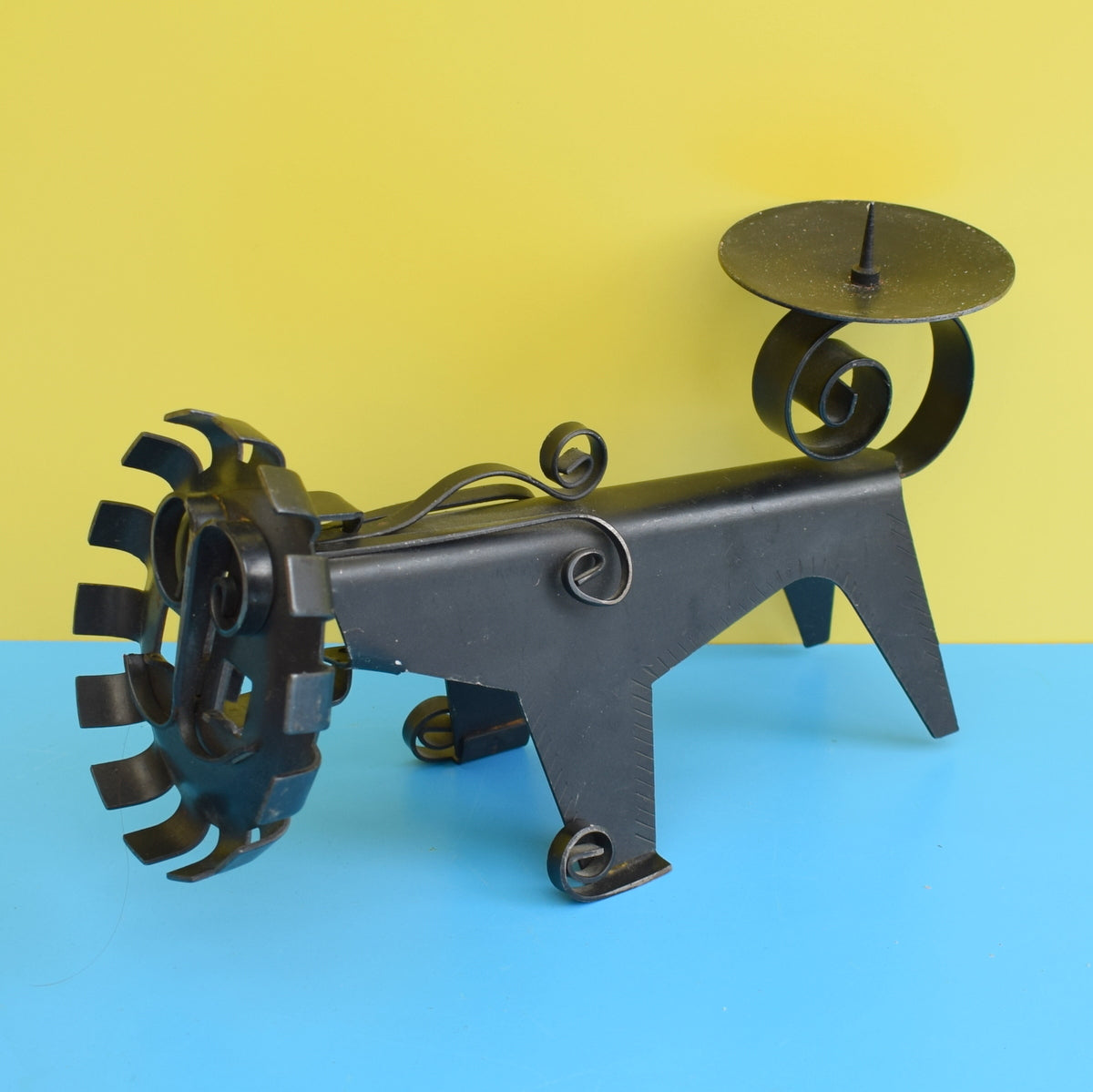 Vintage 1950s Metal Candle Holder - Lion