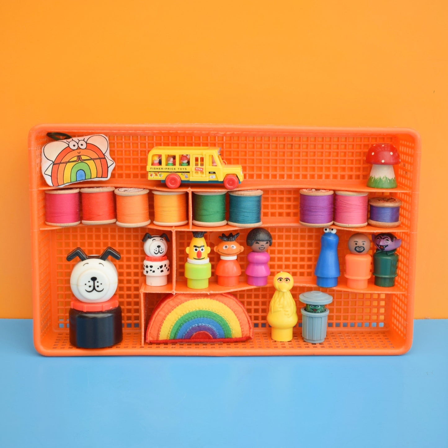 Vintage 1960s Cutlery Trays / Shelves - Orange / Green