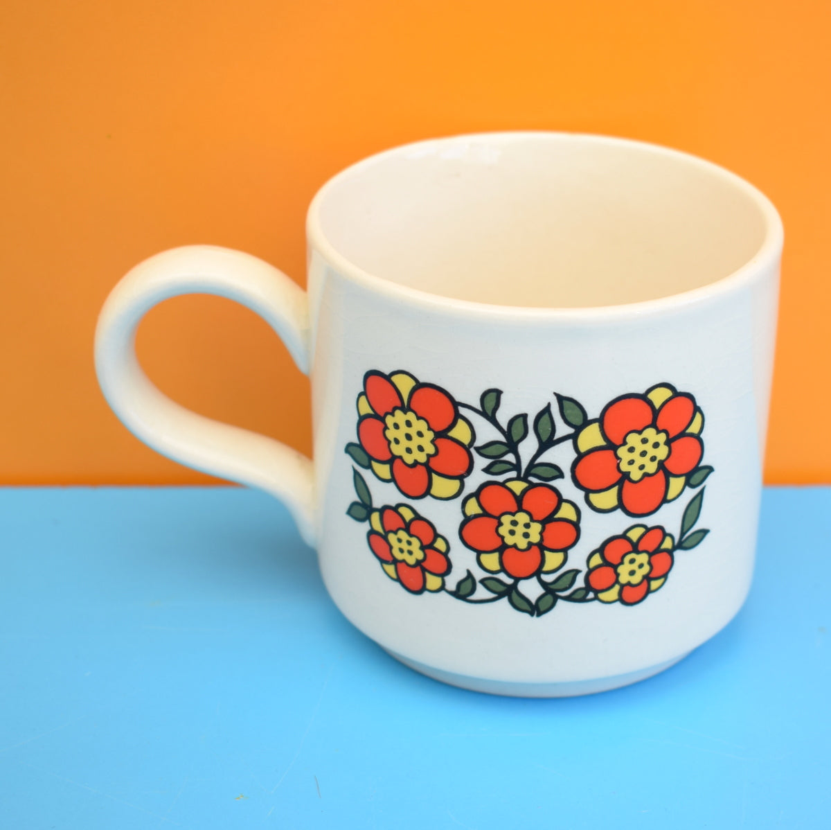 Vintage 1960s Taunton Vale Mug - Flower Power - Orange