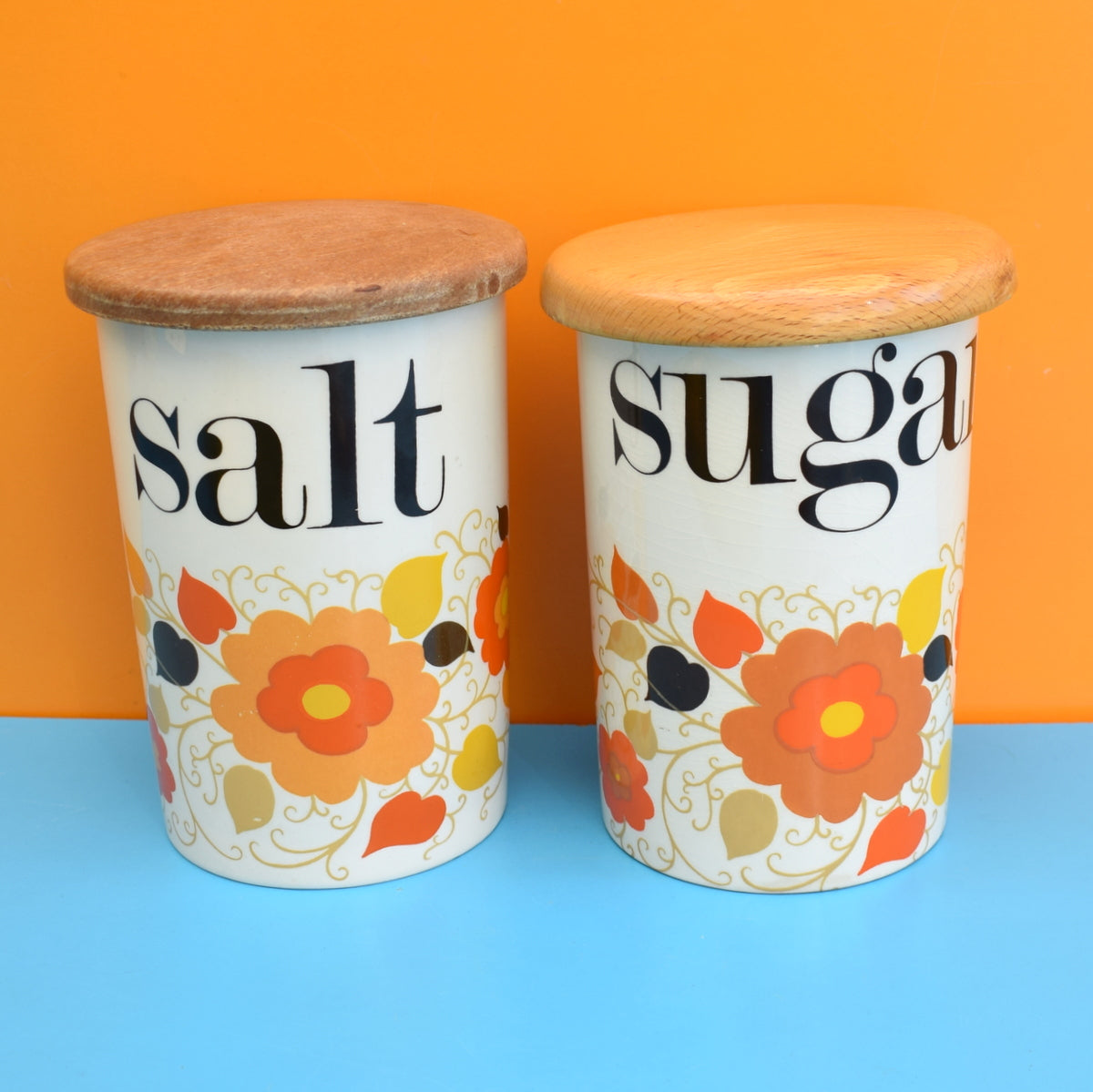 Vintage 1960s Crown Devon Ceramic Jars- Flower Power - Sugar