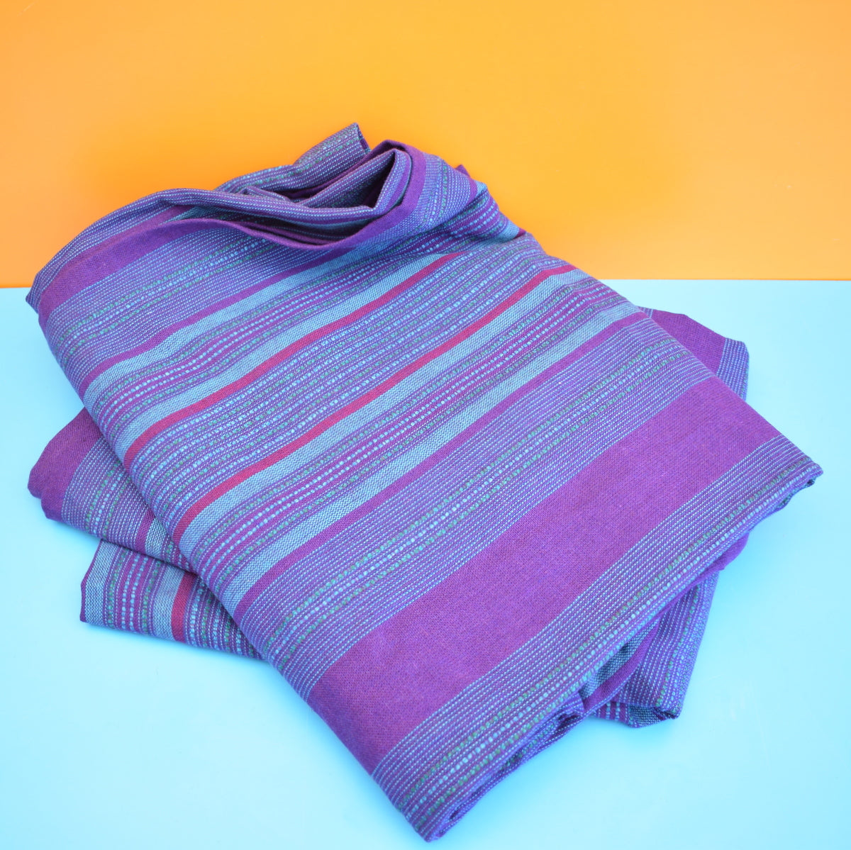 Vintage 1960s Large Woven Curtains- Purple / Blue