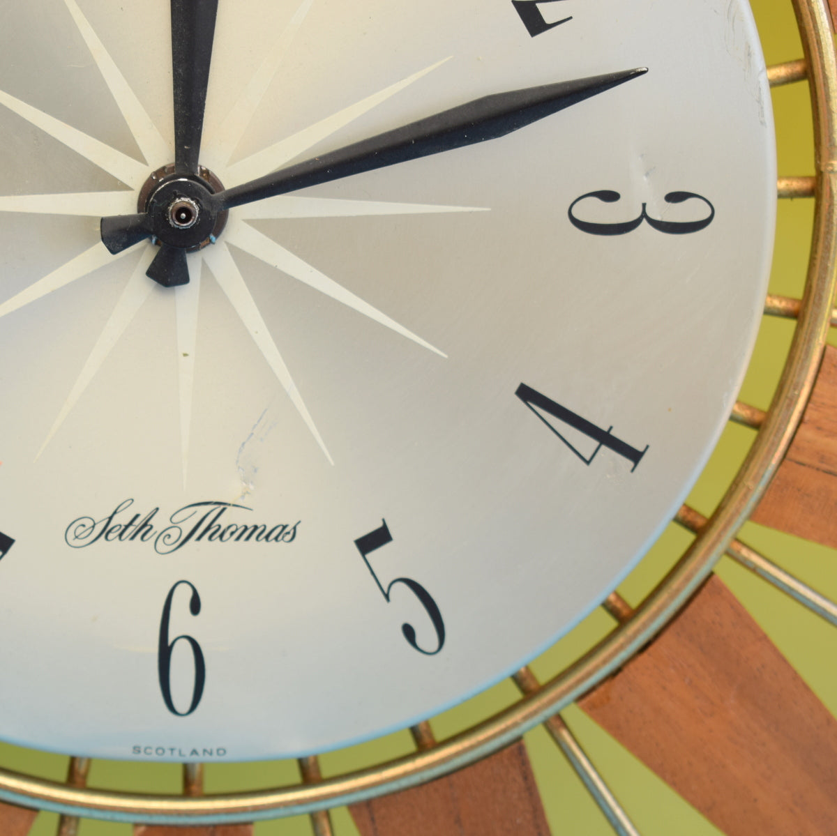 Vintage 1960s Large Teak Starburst Clock - Seth Thomas by Vintage