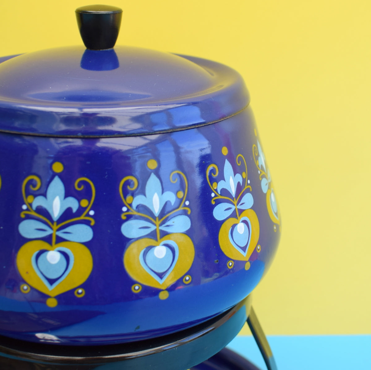 Vintage 1960s Fondue Set - Blue Enamel by Vintage