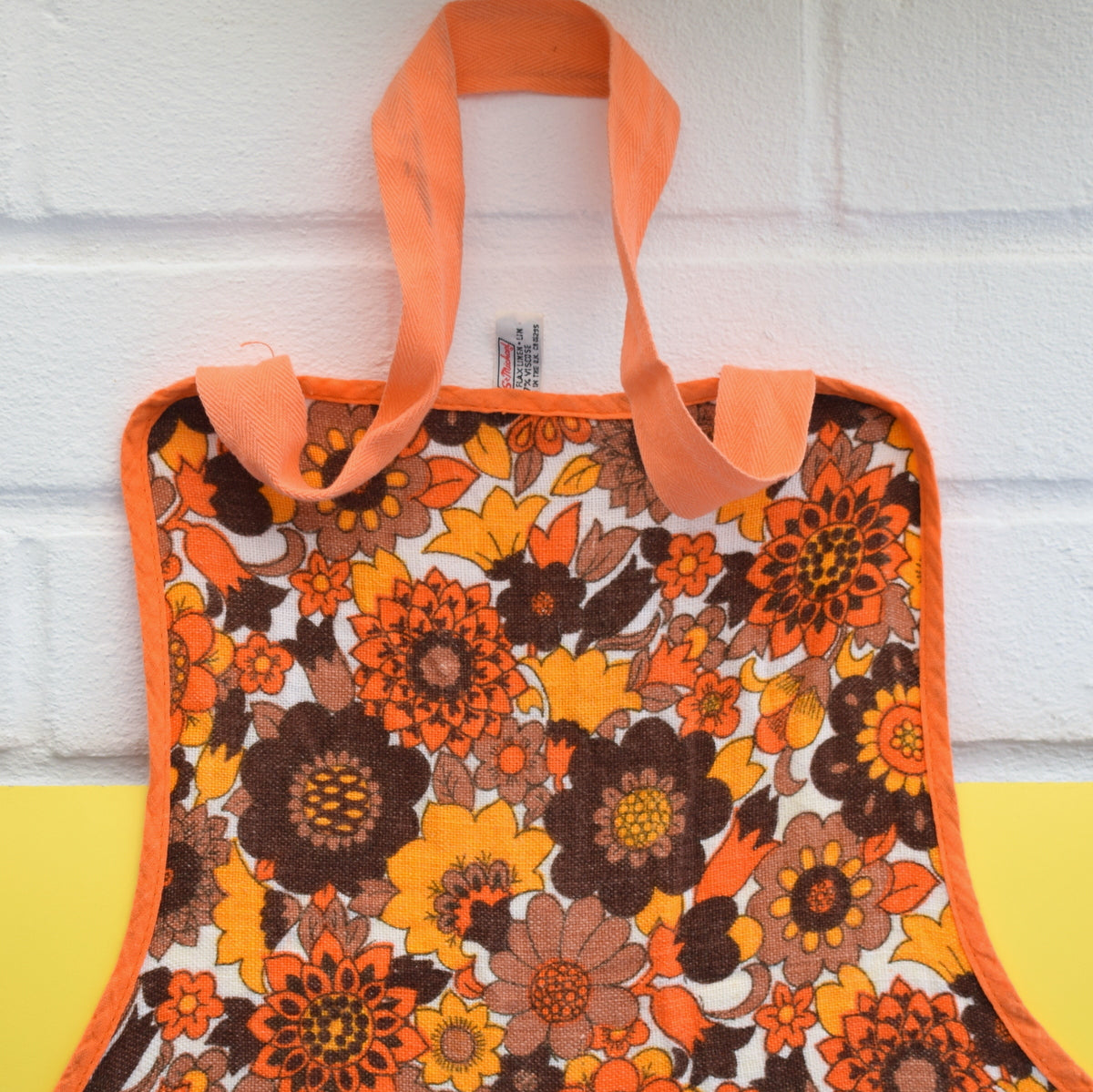 Vintage 1960s Flower Power M&S Apron - Orange . by Vintage