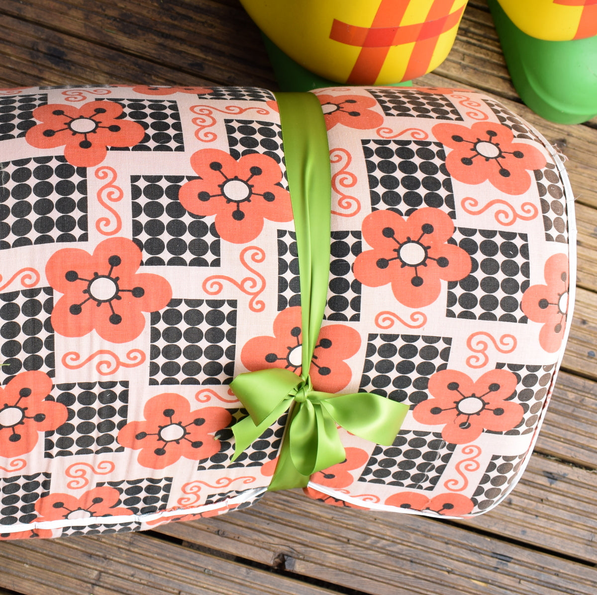 Vintage 1960s Garden Cushion / Mattress - Peach Flower Power by Vintage