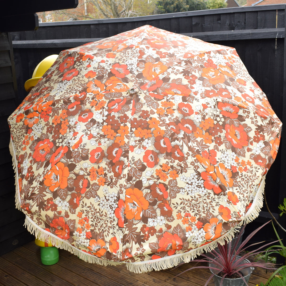 Vintage 1970s Garden Parasol - Orange Flower Power